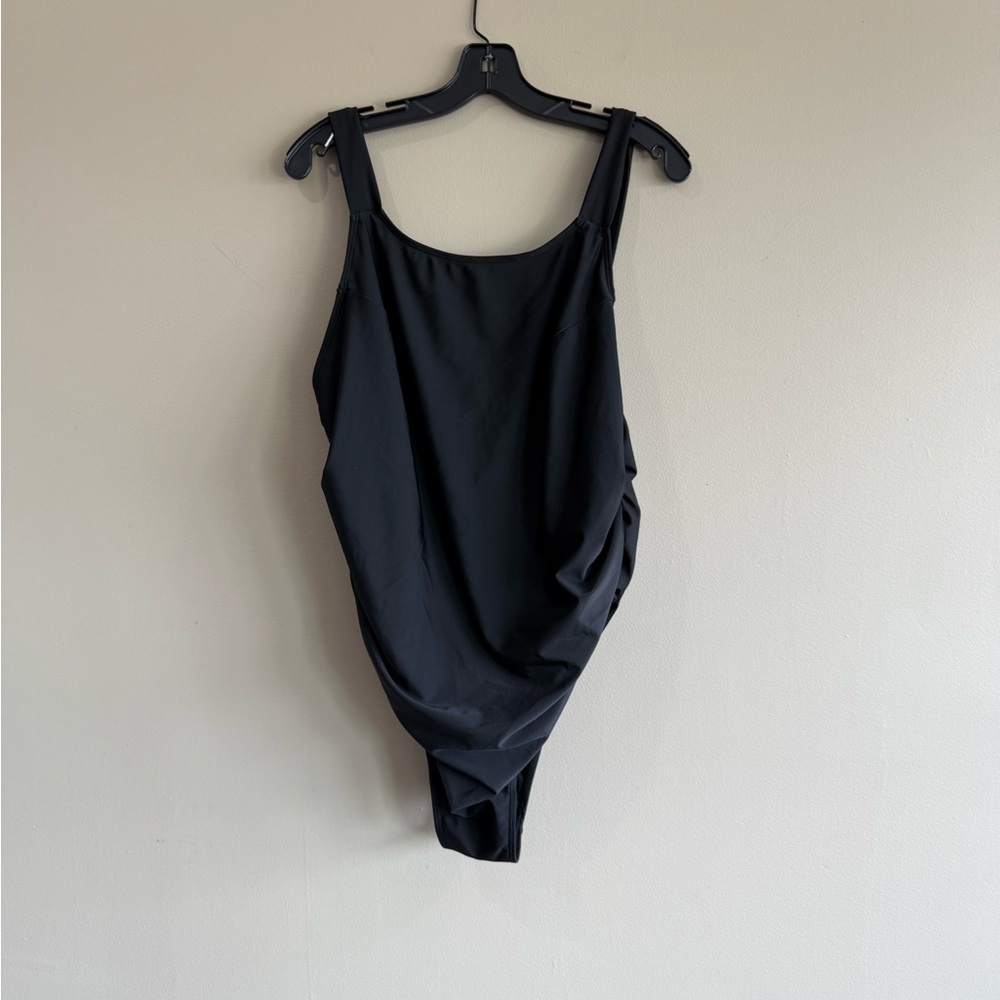 Black One-Piece Swimsuit Reuched Sides 3X